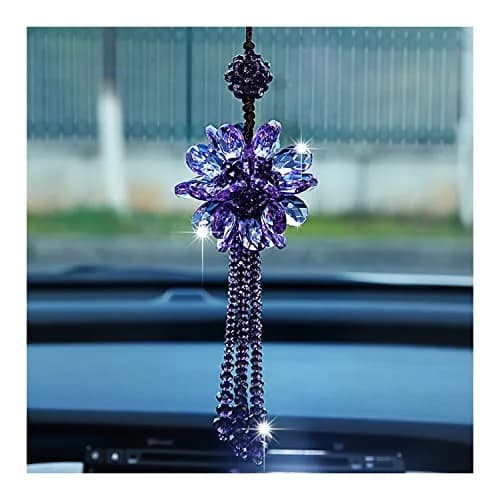 AICEL K9 Crystal Flower Rear View Mirror Pendant | Handmade Car Interior Ornament (13.8 inches total length) thumbnail 1