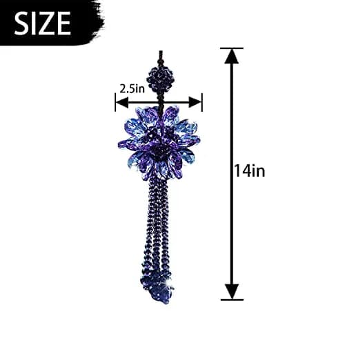 AICEL K9 Crystal Flower Rear View Mirror Pendant | Handmade Car Interior Ornament (13.8 inches total length) thumbnail 2