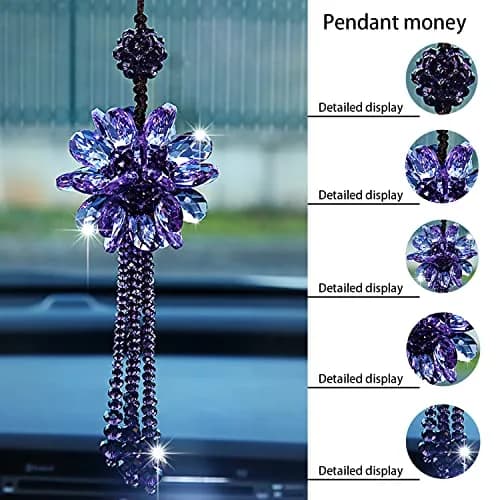 AICEL K9 Crystal Flower Rear View Mirror Pendant | Handmade Car Interior Ornament (13.8 inches total length) thumbnail 3