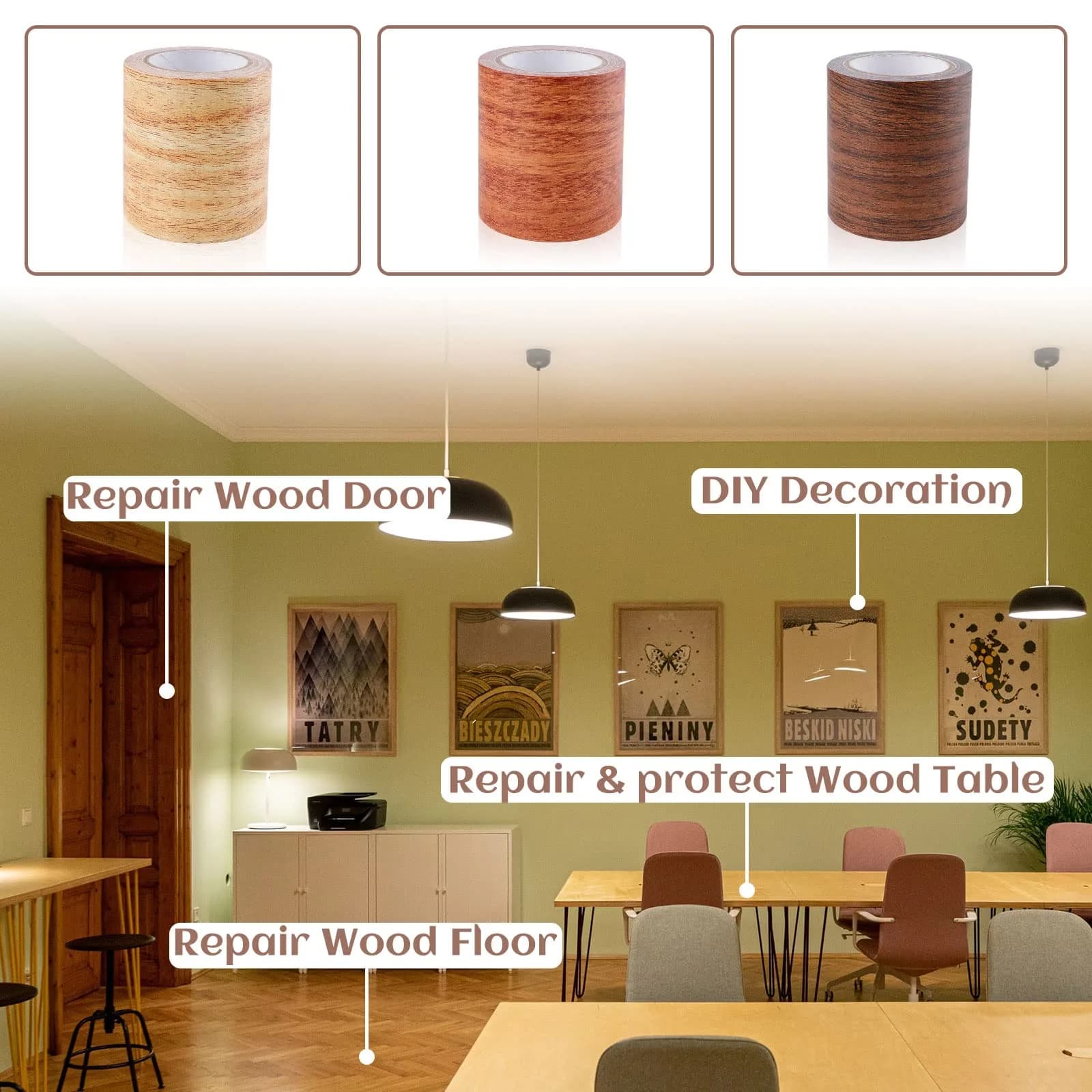 DIBALIYI Camel Wood Grain Repair Tape 9.14m (30ft) - Waterproof & Wear-Resistant for Furniture & Floors - view 3