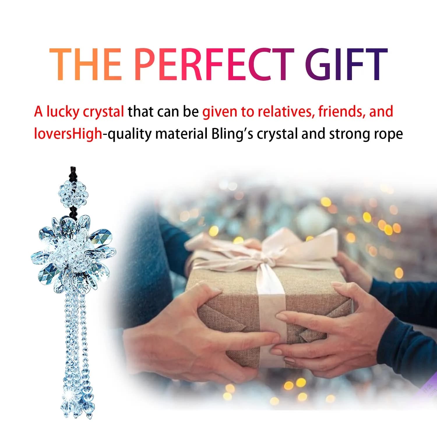 AICEL K9 Crystal Flower Rear View Mirror Pendant 13.8 inches (35 cm) | Handmade Lucky Ornament - view 6