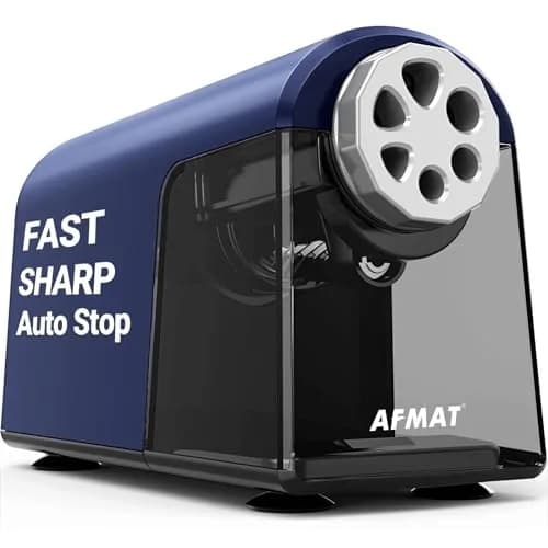 AFMAT PSX2 Heavy Duty Electric Pencil Sharpener, 6 Holes, Classroom Sharpener for 6-11mm Pencils, Auto Stop, Super Fast, Save Pencils, Blue thumbnail 1