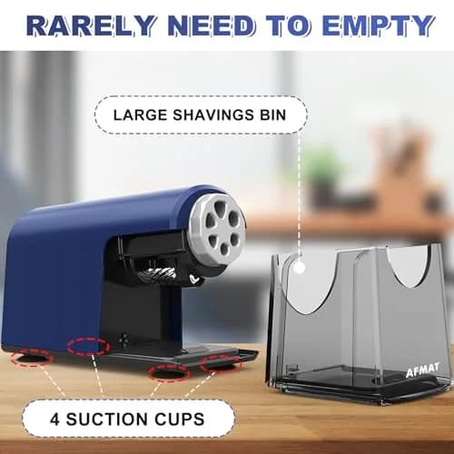 AFMAT PSX2 Heavy Duty Electric Pencil Sharpener, 6 Holes, Classroom Sharpener for 6-11mm Pencils, Auto Stop, Super Fast, Save Pencils, Blue thumbnail 6