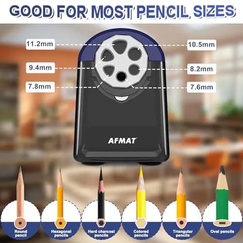AFMAT PSX2 Heavy Duty Electric Pencil Sharpener, 6 Holes, Classroom Sharpener for 6-11mm Pencils, Auto Stop, Super Fast, Save Pencils, Blue thumbnail 2