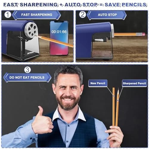 AFMAT PSX2 Heavy Duty Electric Pencil Sharpener, 6 Holes, Classroom Sharpener for 6-11mm Pencils, Auto Stop, Super Fast, Save Pencils, Blue thumbnail 3