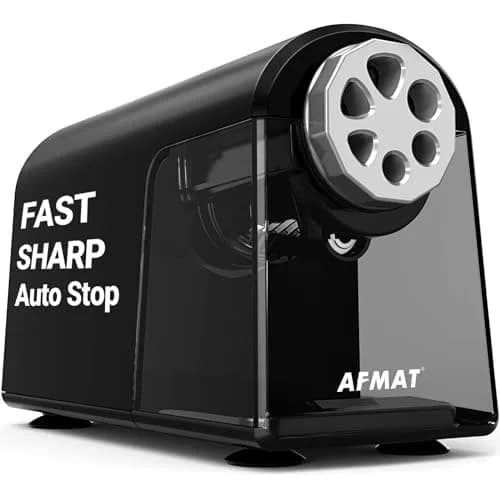 AFMAT Electric Pencil Sharpener for Classroom, 6 Holes, Heavy Duty, Black, 16 cm (6.9 in) | Auto Stop & Save Pencils thumbnail 1