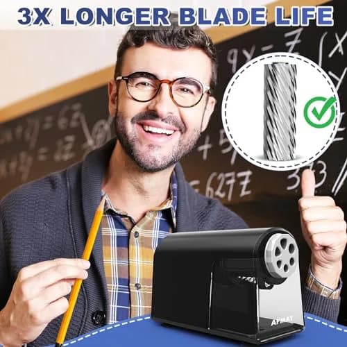 AFMAT Electric Pencil Sharpener for Classroom, 6 Holes, Heavy Duty, Black, 16 cm (6.9 in) | Auto Stop & Save Pencils thumbnail 4