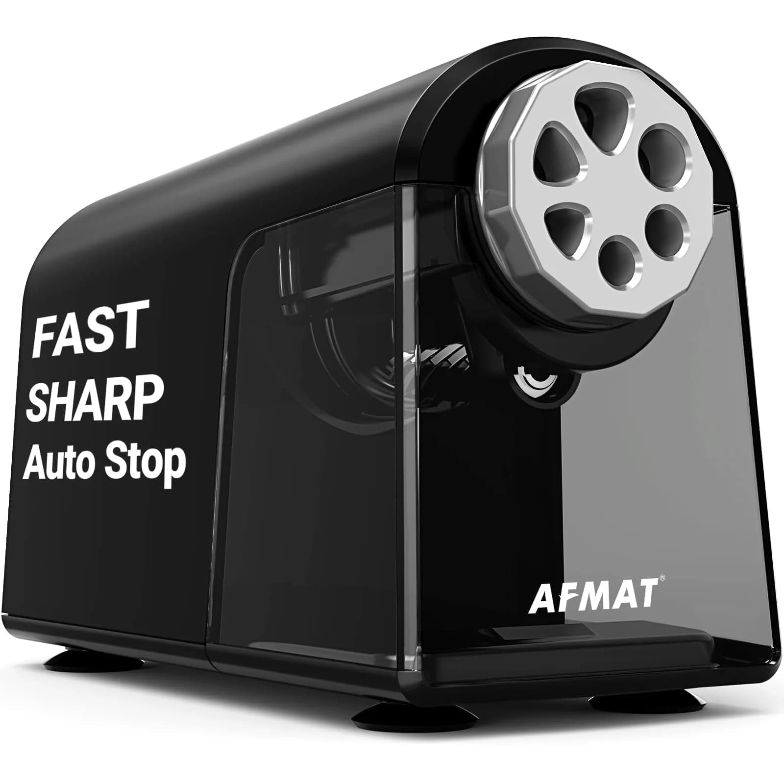 AFMAT Electric Pencil Sharpener for Classroom, 6 Holes, Heavy Duty, Black, 16 cm (6.9 in) | Auto Stop & Save Pencils - main product image