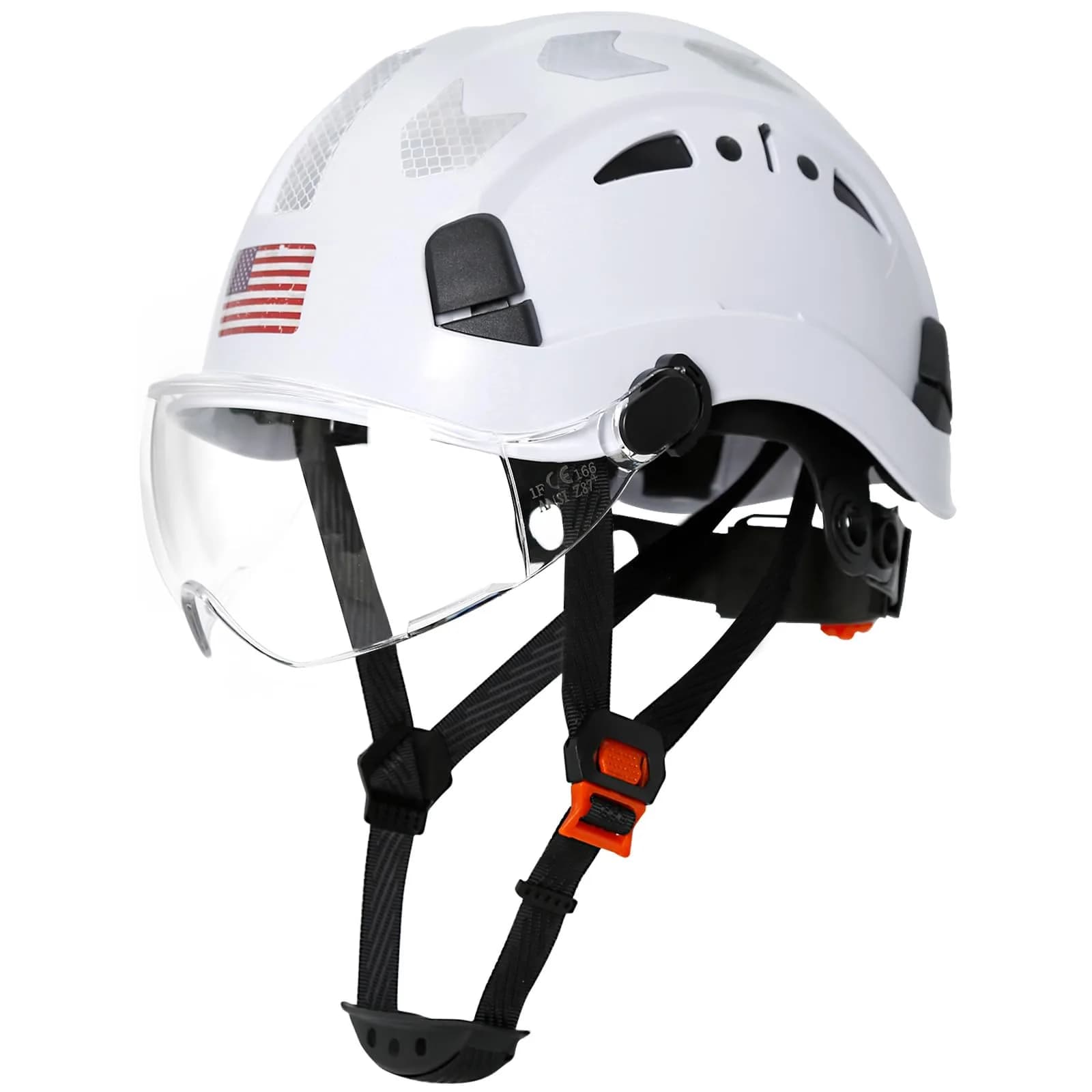Aolamegs Hard Hats Construction OSHA Approved - ANSI Z89.1 Reflective White Hard Hat with Visor, 53-63cm | ABS Safety Helmet for Adults — A White Hard Hat with Clear Visor