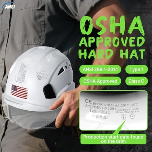 Aolamegs Hard Hats Construction OSHA Approved - ANSI Z89.1 Reflective White Hard Hat with Visor, 53-63cm | ABS Safety Helmet for Adults thumbnail 6