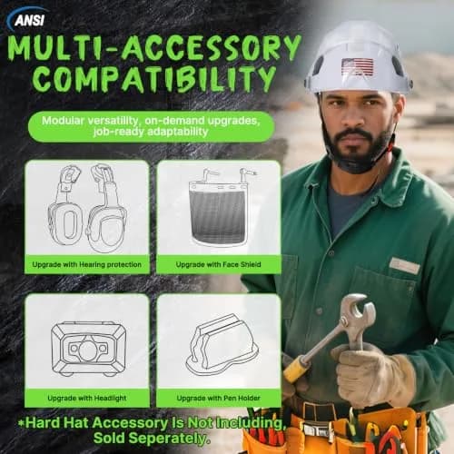 Aolamegs Hard Hats Construction OSHA Approved - ANSI Z89.1 Reflective White Hard Hat with Visor, 53-63cm | ABS Safety Helmet for Adults thumbnail 7