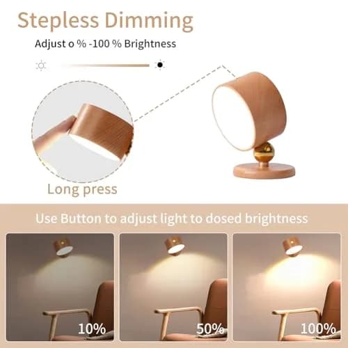 LANDGOO Wood Wall Sconce Bedside Lamp Rechargeable Night Light | Natural Wood, Dimmable, Portable, 4000K thumbnail 4