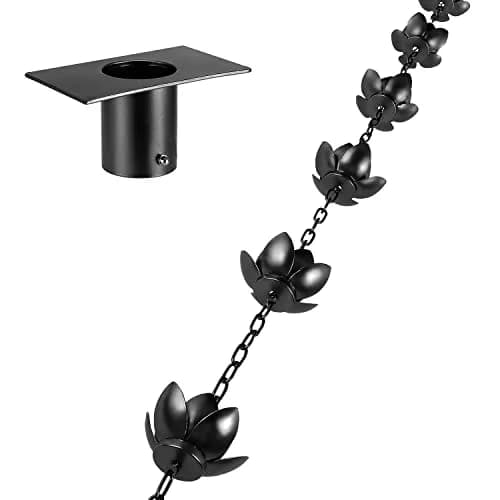 Oak Leaf Lotus Rain Chain 2.59m (8.5ft) with Adapter | Black Powder Coated, 12 Cups, Adjustable thumbnail 8