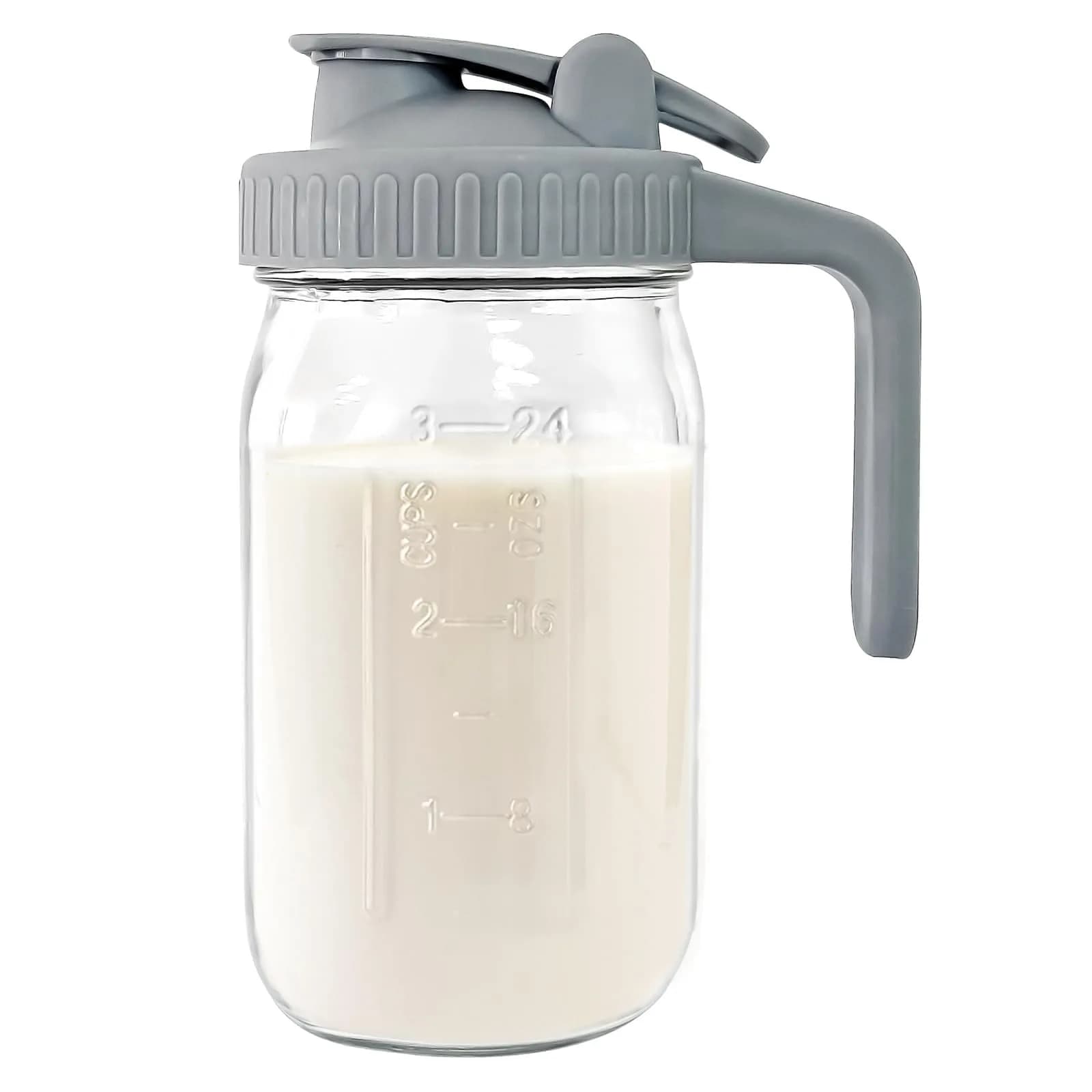 JunVpic 950ml (32 oz) Glass Mason Jar Pitcher with Leakproof Spout Lid and Handle | Safe for Formula, Breast Milk, Cold Brew Coffee