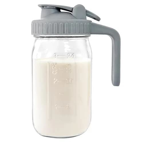 JunVpic 950ml (32 oz) Glass Mason Jar Pitcher with Leakproof Spout Lid and Handle | Safe for Formula, Breast Milk, Cold Brew Coffee thumbnail 1
