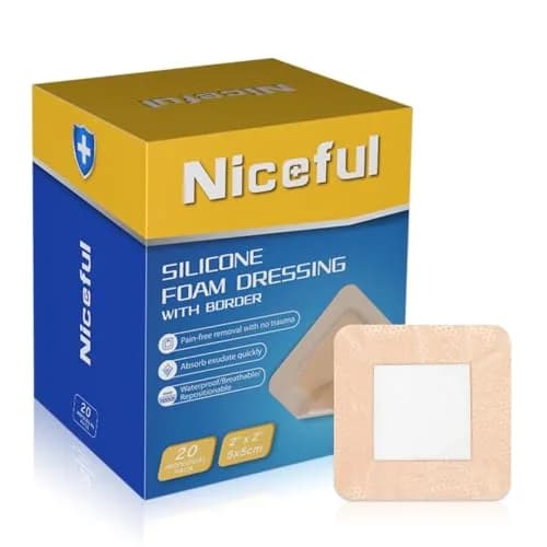Niceful Silicone Foam Dressing Gentle Border 2"x2" (5cm x 5cm) | 5-Layer Absorbency for Moderate to High Exudate Wounds thumbnail 1