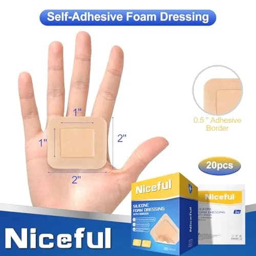 Niceful Silicone Foam Dressing Gentle Border 2"x2" (5cm x 5cm) | 5-Layer Absorbency for Moderate to High Exudate Wounds thumbnail 2