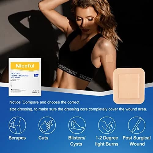 Niceful Silicone Foam Dressing Gentle Border 2"x2" (5cm x 5cm) | 5-Layer Absorbency for Moderate to High Exudate Wounds thumbnail 3