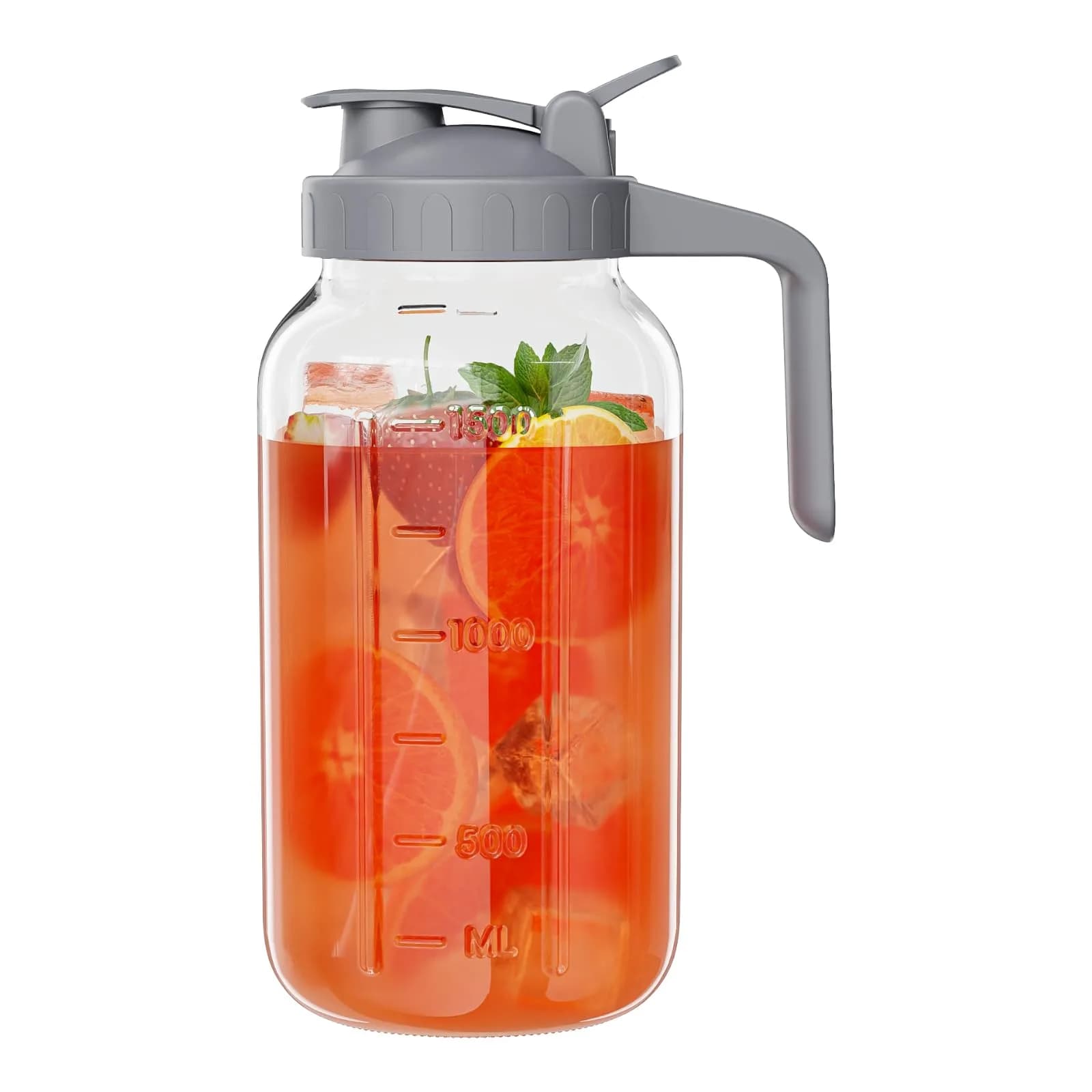 JunVpic Glass Pitcher with lid, 64 oz Wide Mouth Mason Jar | Leakproof, Heavy Duty Glass, Easy to Clean — Gray