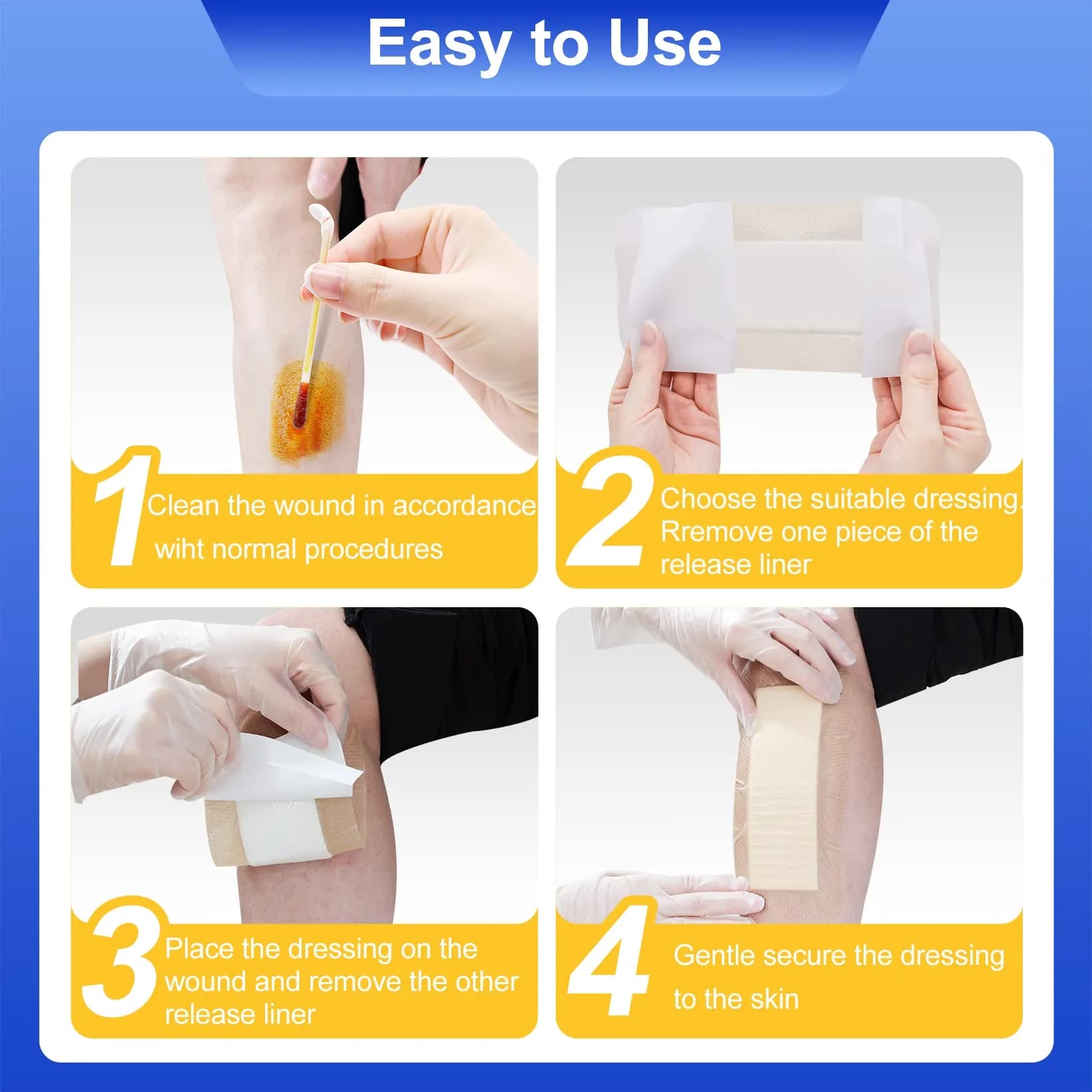Niceful Silicone Foam Dressing 4"x8" (10 Count) | Large Sterile Wound Care Pads for Bed Sores & Post-Surgery - view 6
