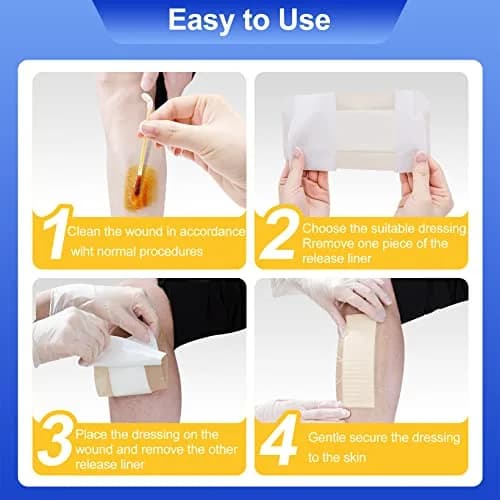 Niceful Silicone Foam Dressing 4"x8" (10 Count) | Large Sterile Wound Care Pads for Bed Sores & Post-Surgery thumbnail 6