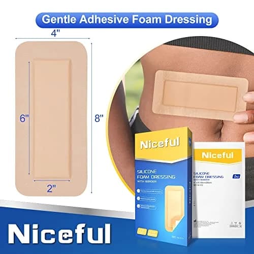 Niceful Silicone Foam Dressing 4"x8" (10 Count) | Large Sterile Wound Care Pads for Bed Sores & Post-Surgery thumbnail 2