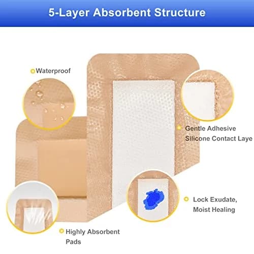Niceful Silicone Foam Dressing 4"x8" (10 Count) | Large Sterile Wound Care Pads for Bed Sores & Post-Surgery thumbnail 3