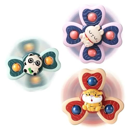 ALASOU Suction Cup Spinner Toys 3-Pack | BPA-Free, Hypoallergenic, Organic for Babies 12+ Months — Panda