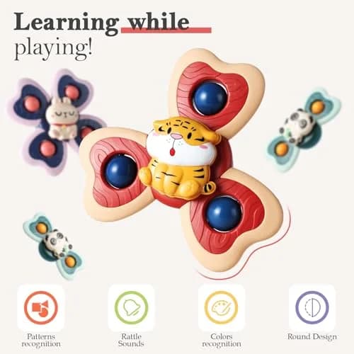 ALASOU Suction Cup Spinner Toys 3-Pack | BPA-Free, Hypoallergenic, Organic for Babies 12+ Months thumbnail 4