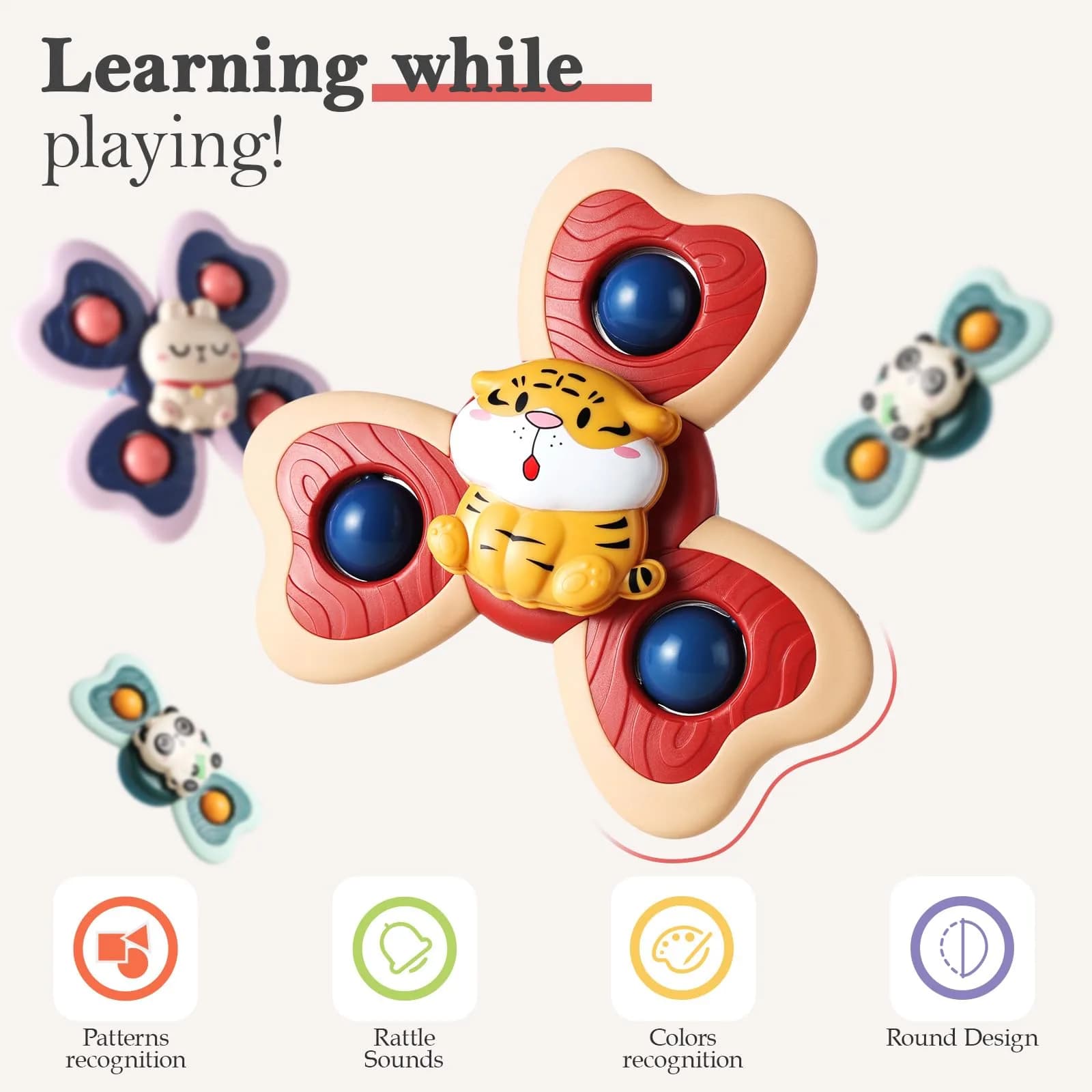 ALASOU Suction Cup Spinner Toys 3-Pack | BPA-Free, Hypoallergenic, Organic for Babies 12+ Months - view 4