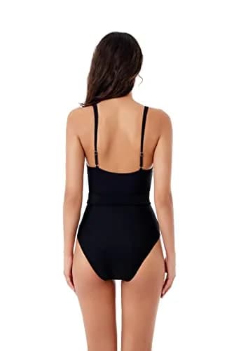 BCA by Rebecca Virtue Megan Women's One Piece Swimsuit with V-Neck, Wrap Waist Tie & Adjustable Back Strap | Black, Small thumbnail 4