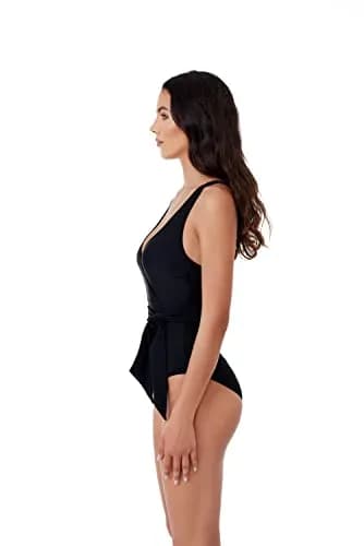 BCA by Rebecca Virtue Megan Women's One Piece Swimsuit with V-Neck, Wrap Waist Tie & Adjustable Back Strap | Black, Small thumbnail 3