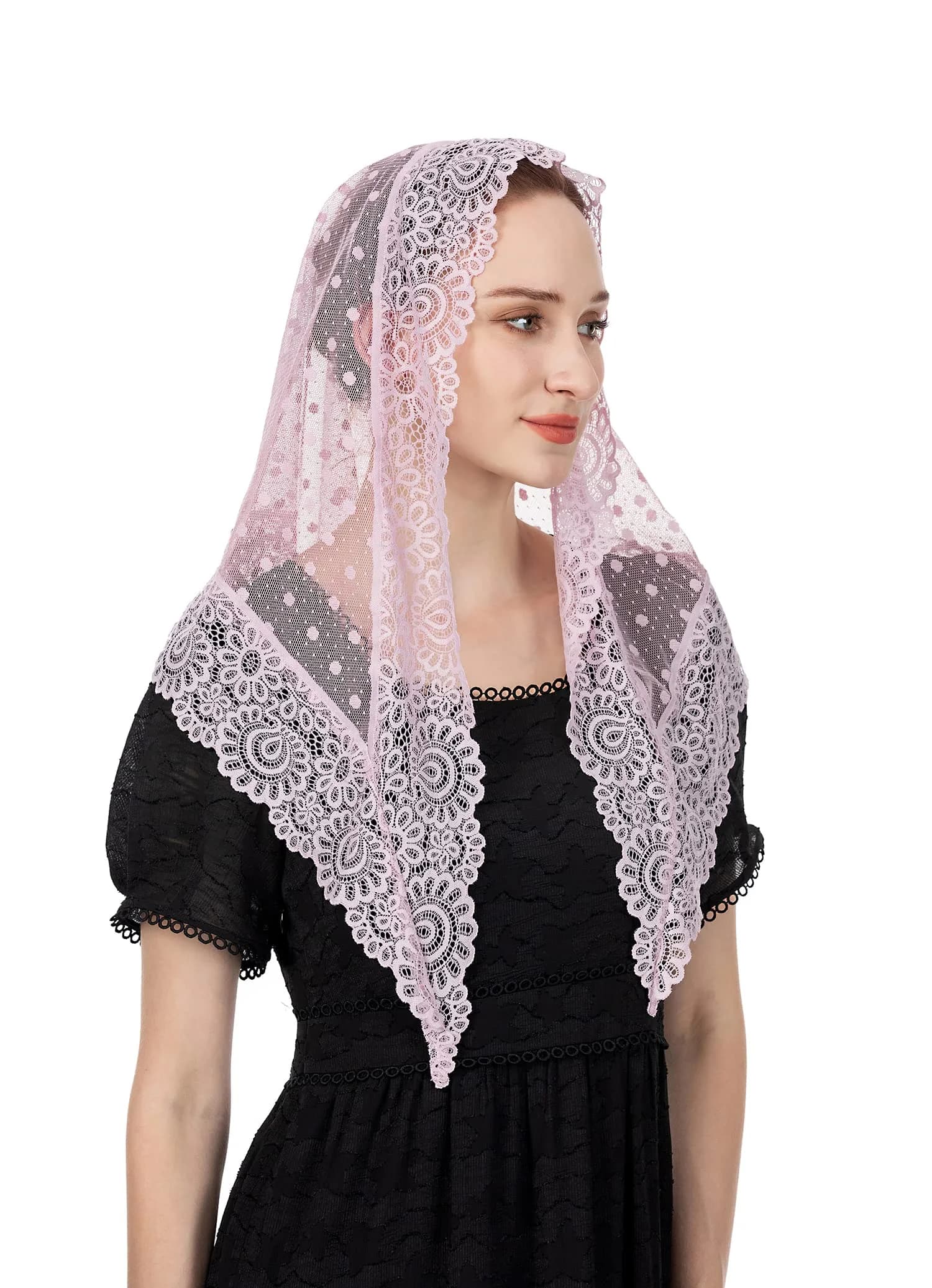 Wgior Triangle Vintage Inspired Lace Chapel Veil Ivory | Elegant Church Head Covering — Purple