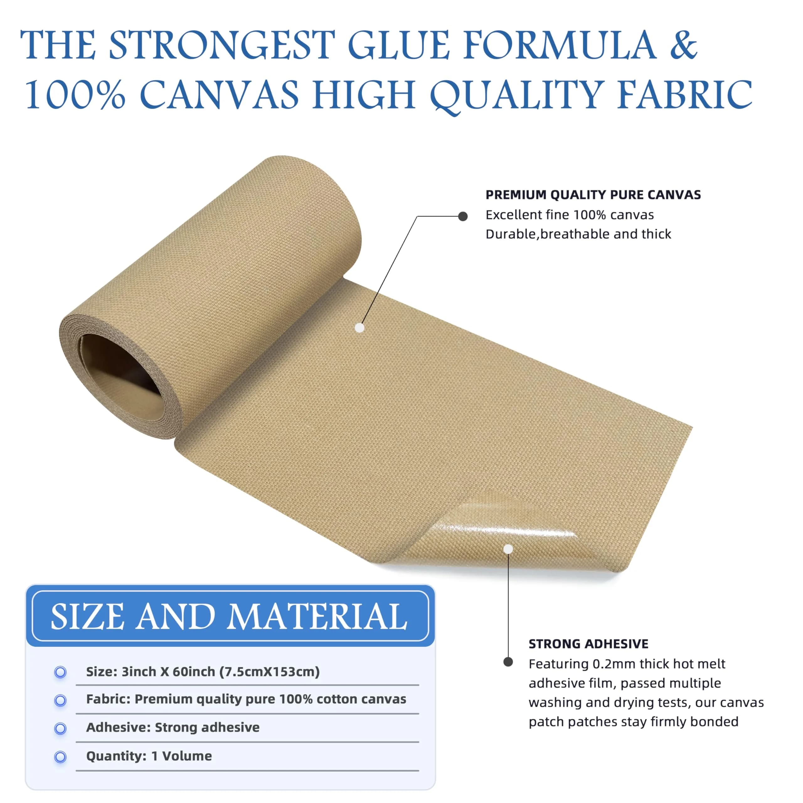 KING MOUNTAIN Canvas Iron-On Repair Patch 3"x60" (7.5x152cm) | Durable Cotton Fabric Mending Roll - view 2