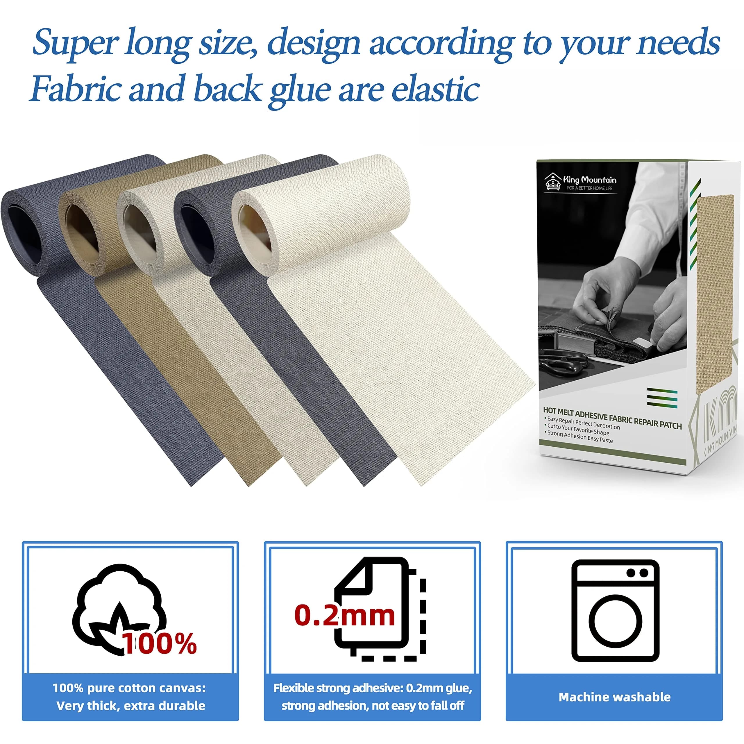 KING MOUNTAIN Canvas Iron-On Repair Patch 3"x60" (7.5x152cm) | Durable Cotton Fabric Mending Roll - view 3