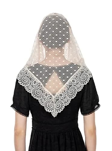 Wgior Triangle Vintage Inspired Lace Chapel Veil Ivory | Elegant Church Head Covering thumbnail 5