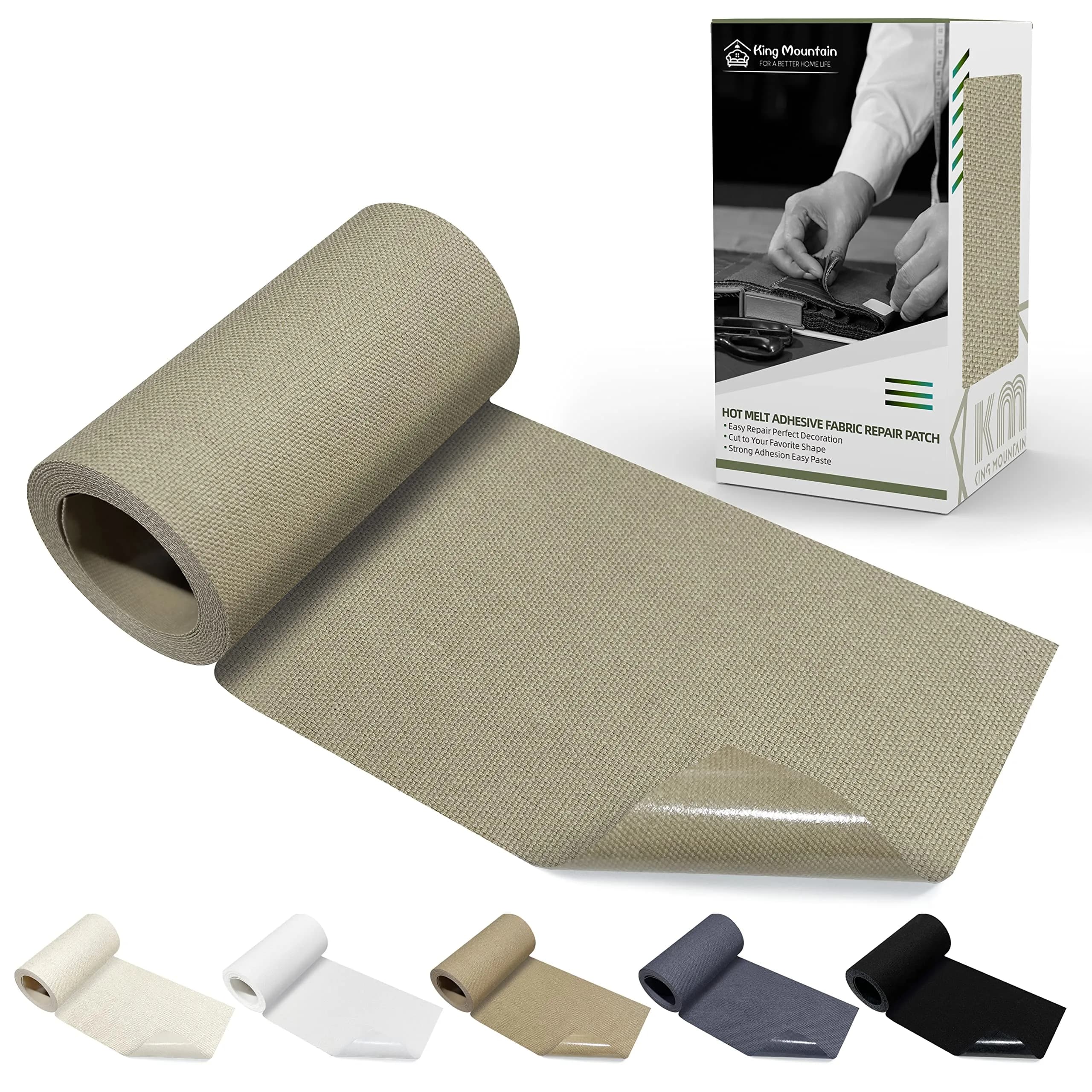 KING MOUNTAIN Canvas Iron-On Repair Patch Roll (3"x60", Khaki) | Waterproof Cotton Fabric Mending Tape - main product image