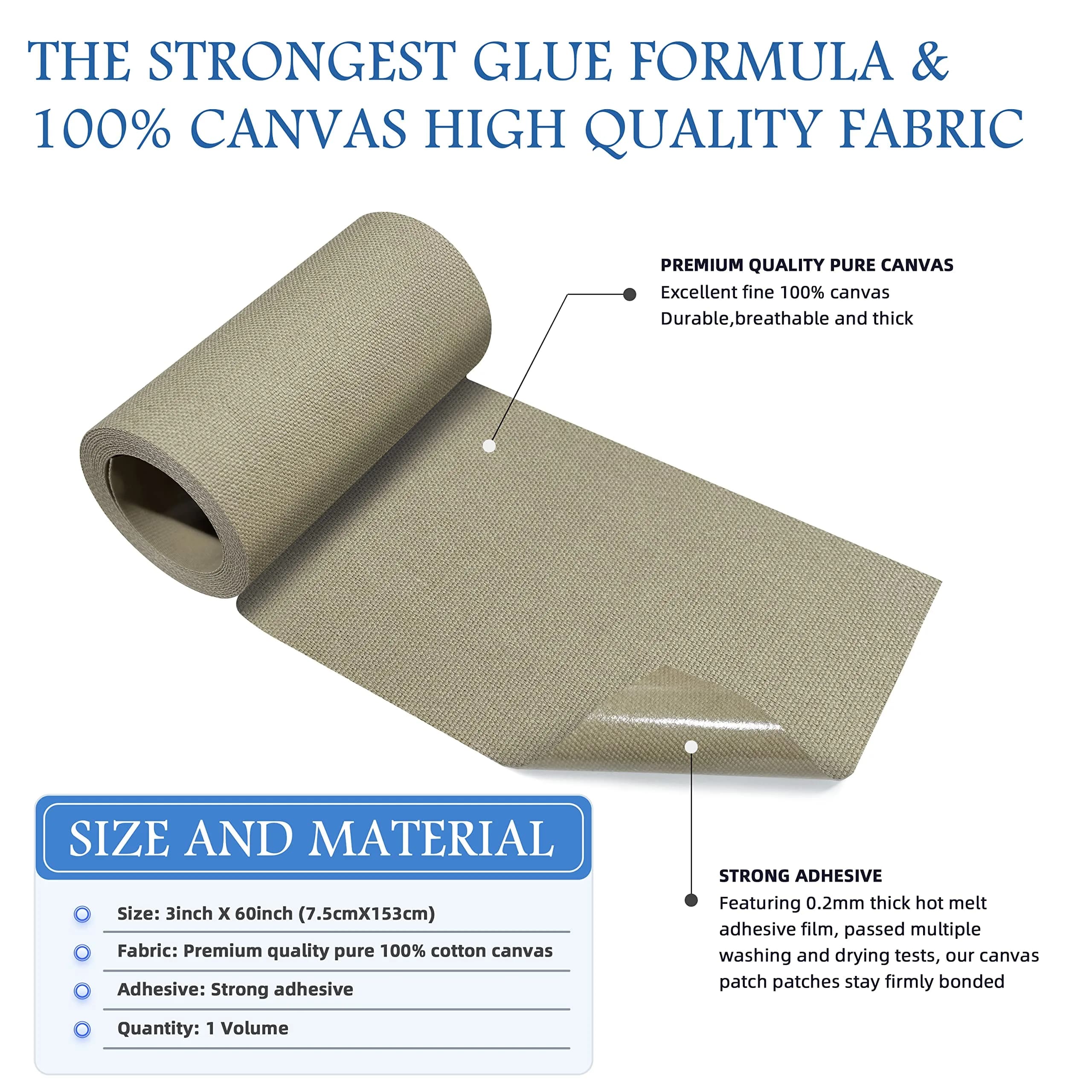 KING MOUNTAIN Canvas Iron-On Repair Patch Roll (3"x60", Khaki) | Waterproof Cotton Fabric Mending Tape - view 2