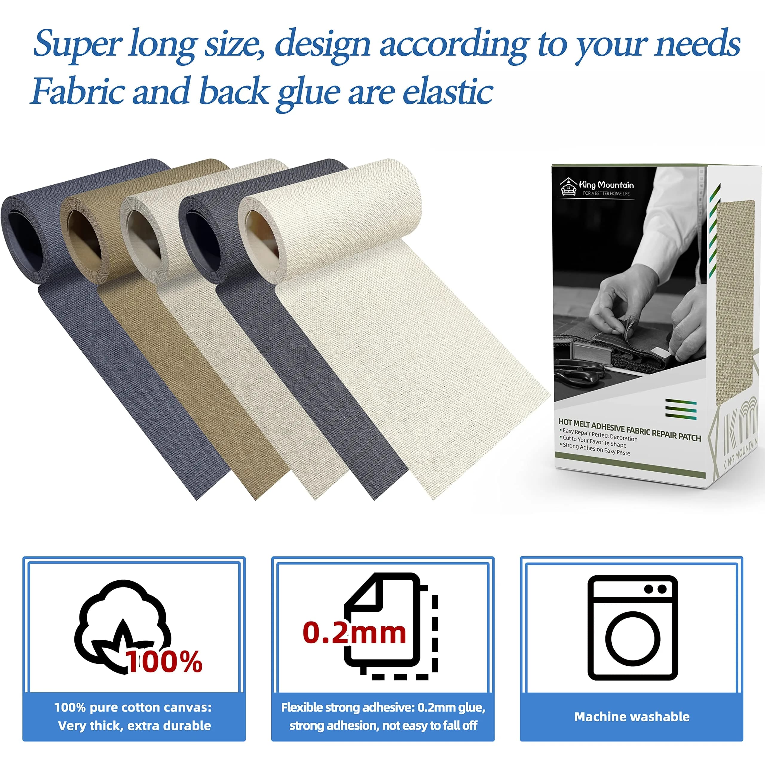 KING MOUNTAIN Canvas Iron-On Repair Patch Roll (3"x60", Khaki) | Waterproof Cotton Fabric Mending Tape - view 3