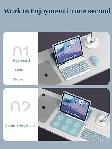 AnMengXinLing Blue Keyboard Case for iPad mini 5 (2019) with Mouse & Pencil Holder | Detachable Bluetooth Folio thumbnail 3