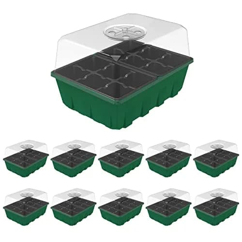 Gardzen 10 Pack Seed Starter Trays with Dome and Green Base 120 Cell | Grow Seedlings Indoors thumbnail 1