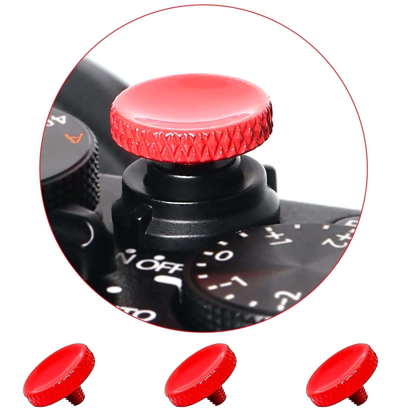 Panzong Red Soft Shutter Release Button (3 Pack, 11mm) | Pure Copper Concave Camera Shutter Button - main product image