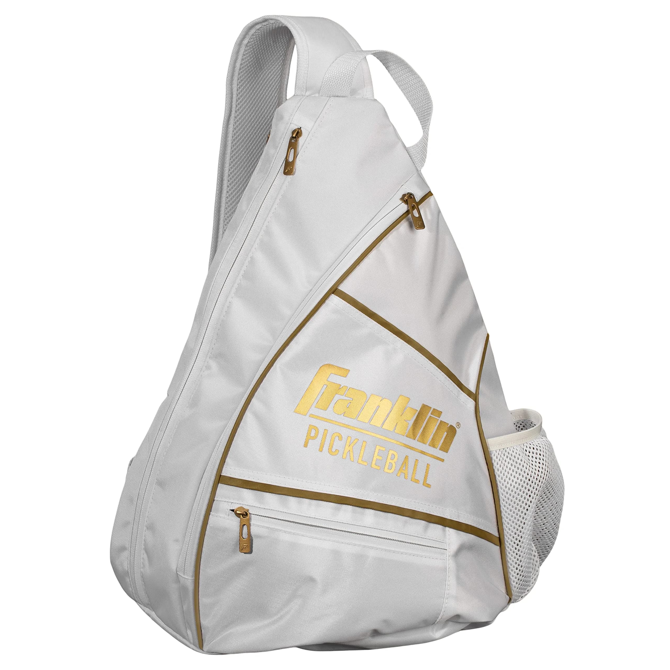 Franklin Sports Pickleball Sling Bag | Holds 6 Paddles, Weather-Resistant, Adjustable Strap, White/Gold