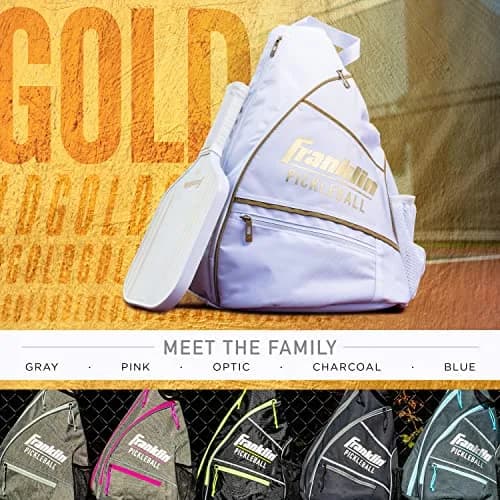 Franklin Sports Pickleball Sling Bag | Holds 6 Paddles, Weather-Resistant, Adjustable Strap, White/Gold thumbnail 5