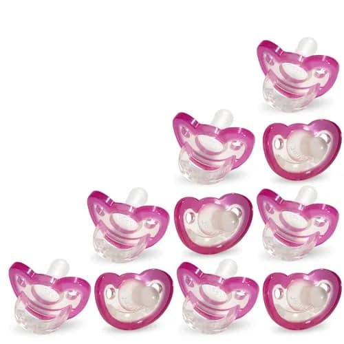 RAZBABY Jollypop Pacifier for Babies 3 Months+ | Orthodontic, BPA-Free, USA Made, 6 Pack, Pink thumbnail 1