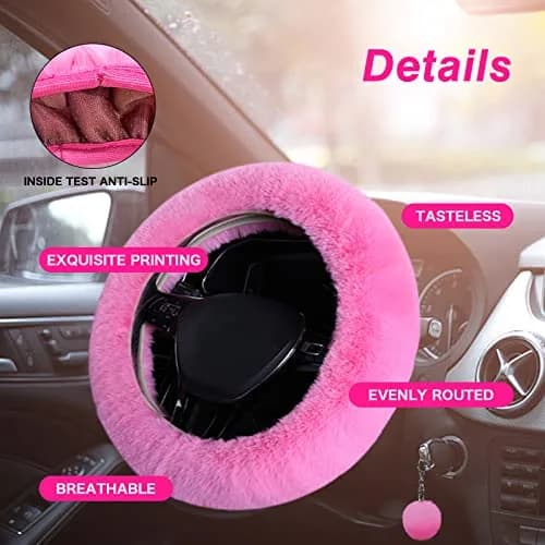 Wazzh Fluffy 15 inch Steering Wheel Cover Set | Girly Car Accessories for Women thumbnail 5