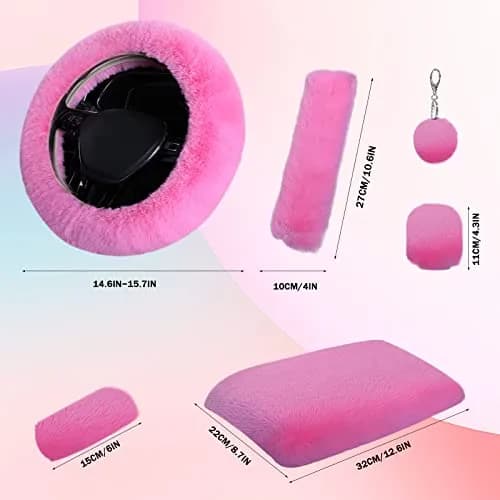 Wazzh Fluffy 15 inch Steering Wheel Cover Set | Girly Car Accessories for Women thumbnail 6