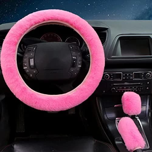 Wazzh Fluffy 15 inch Steering Wheel Cover Set | Girly Car Accessories for Women thumbnail 2