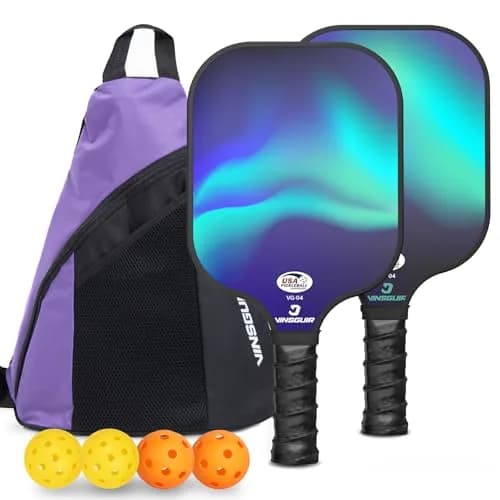 VINSGUIR Pickleball Paddle Set of 2, USAPA Approved Lightweight Fiberglass Rackets with Honeycomb Core, 4 Pickleballs & Carrying Bag, Aurora Blue (2 Rackets) thumbnail 1