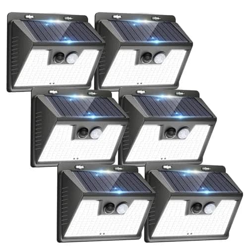 Peasur Solar Lights Outdoor Motion Sensor 6 Pack | Waterproof 140 LED Fence Wall Light - main product image